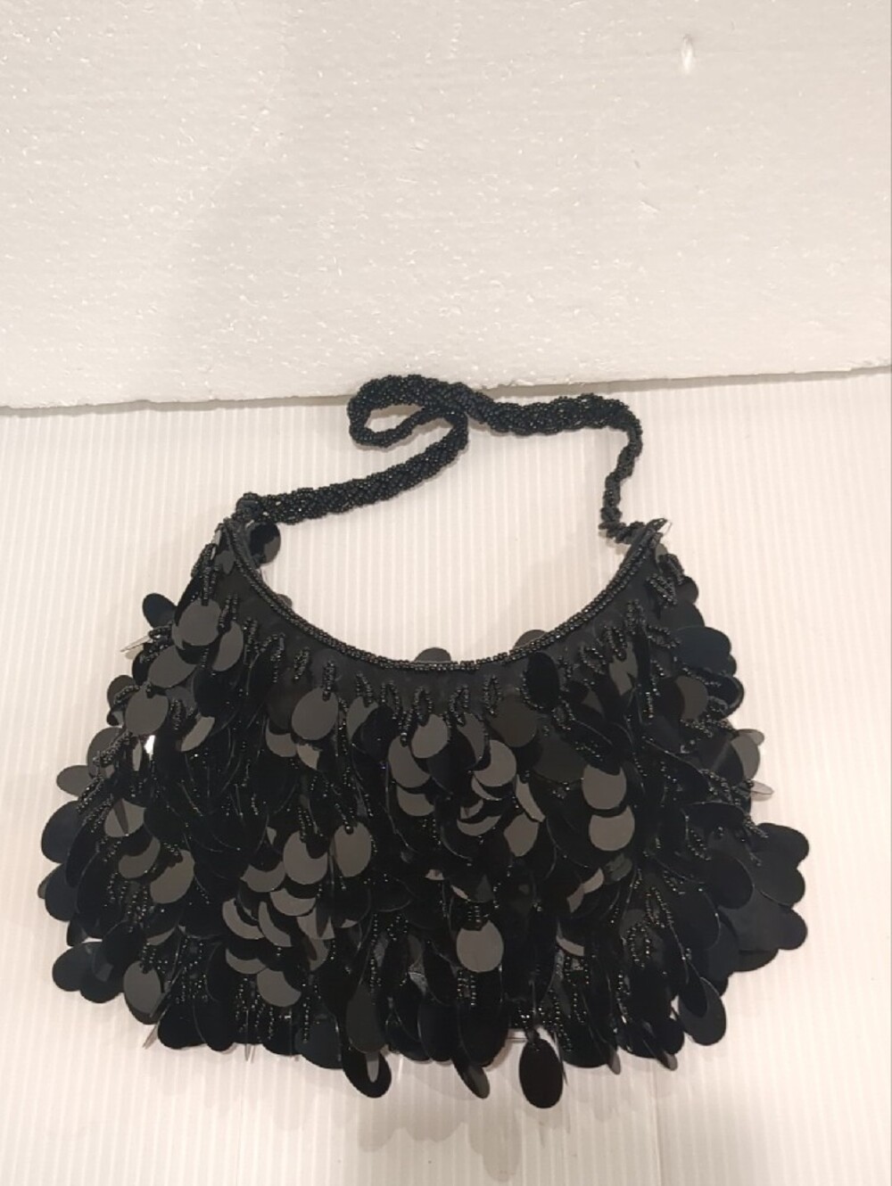 Vintage Black Sequin Fringe Shoulder Bag